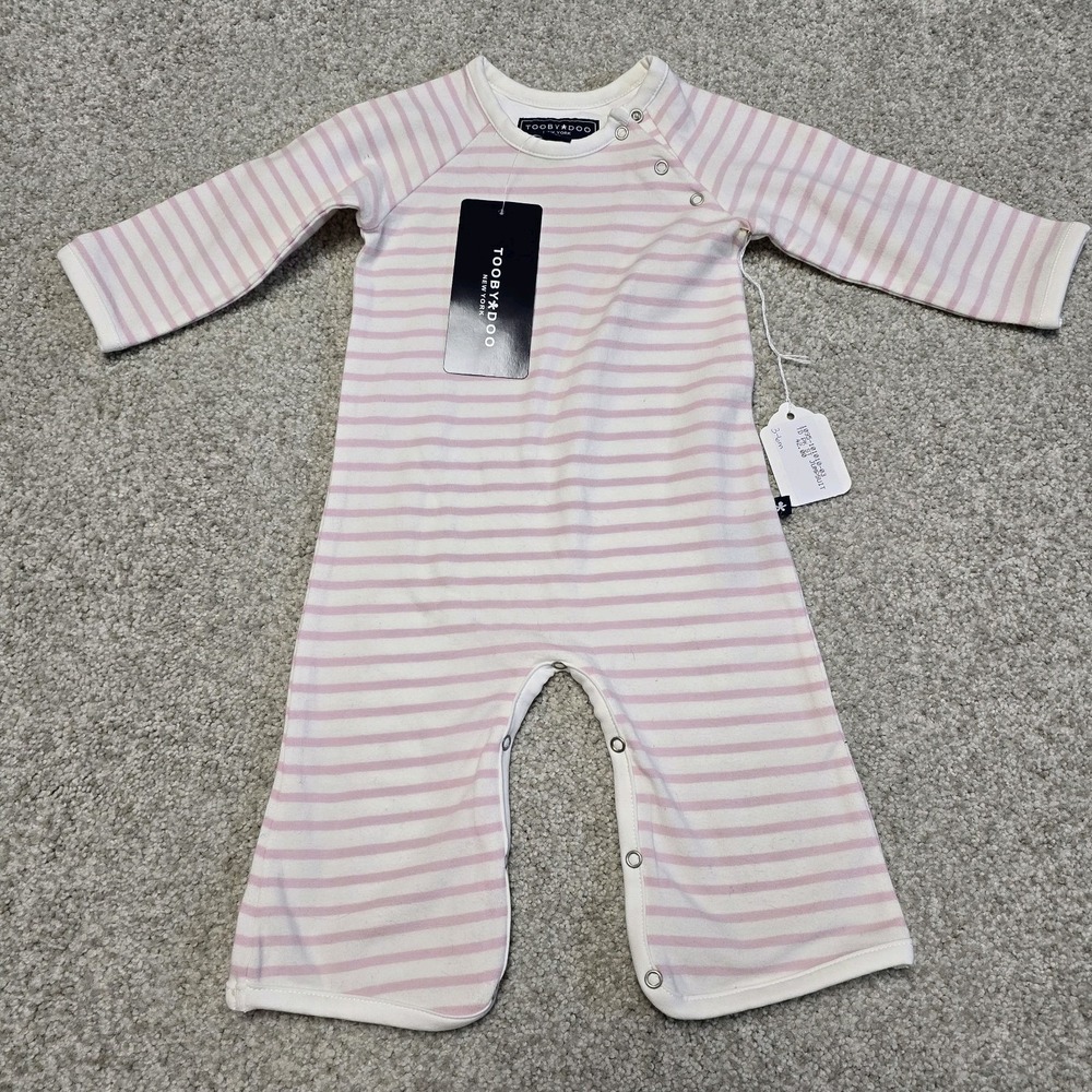 Toobydoo Baby Girl Classic Chelsea Pink Striped Jumpsuit 3-6 Mos NWT